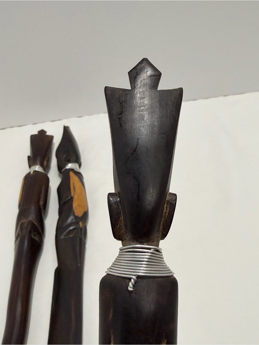 Hand-Carved Brown Wooden Serving Utensil Set with Carved Figure Handles - Picture 8 of 10